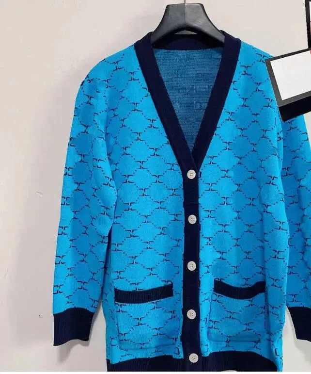 New Women Sweaters Long Sleeve Casual Cardigan Autumn V-neck PatchWork Knit Sweater Fashion Spatching Letter Print Jacket
