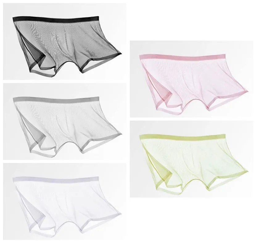 No-Chafe See-Through Ice Silk Mesh Trunks for Men (5-Pack) JEWYEE 1928