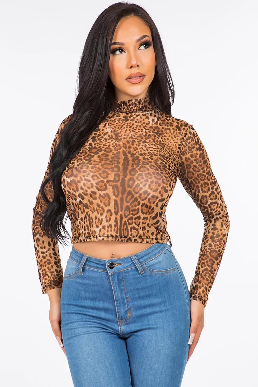 Oda Sheer Mesh Top - Leopard