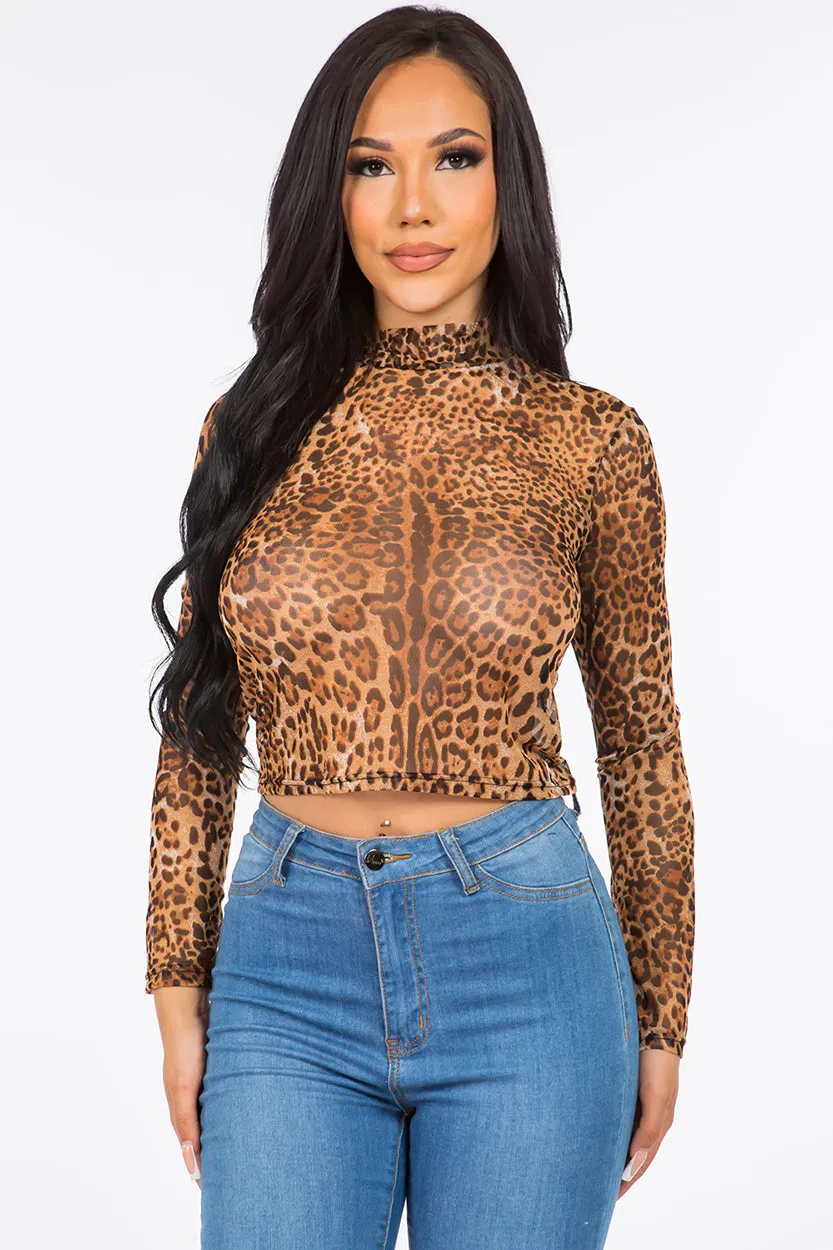 Oda Sheer Mesh Top - Leopard