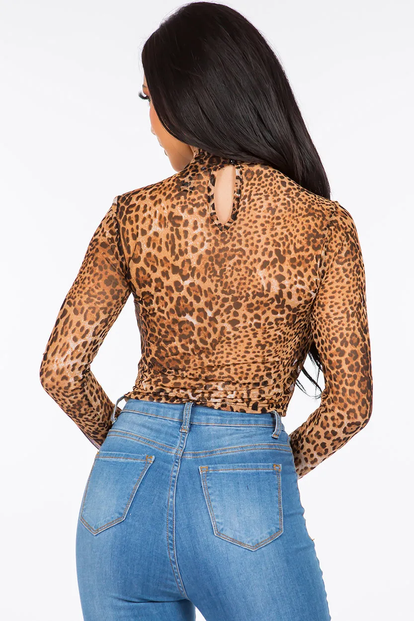 Oda Sheer Mesh Top - Leopard