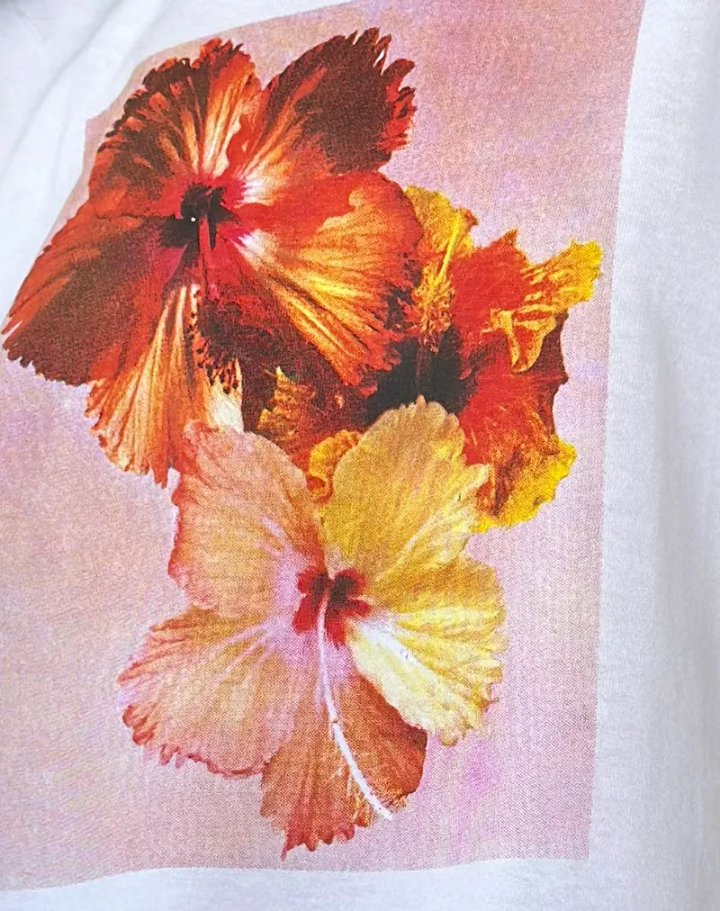 Oversized Basic Tee in White Hibiscus