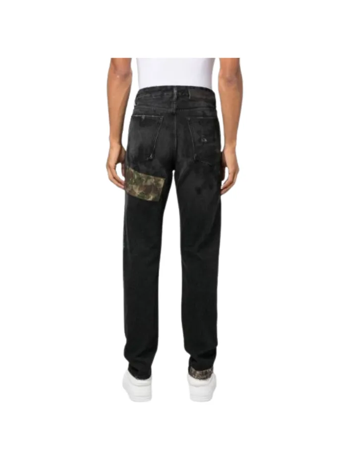 PALM ANGELS Black Curved Palm Tree Jeans