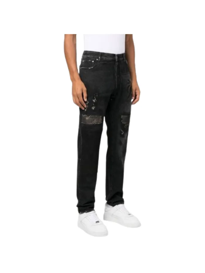 PALM ANGELS Black Curved Palm Tree Jeans