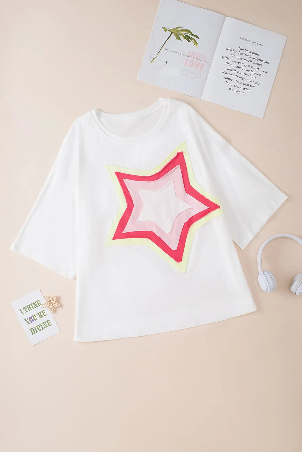 Patched Half Sleeve Oversized Tee