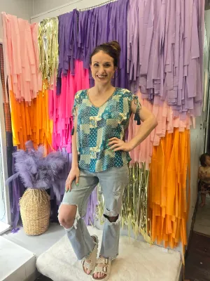 Patchwork   Petals Top: Teal Mix