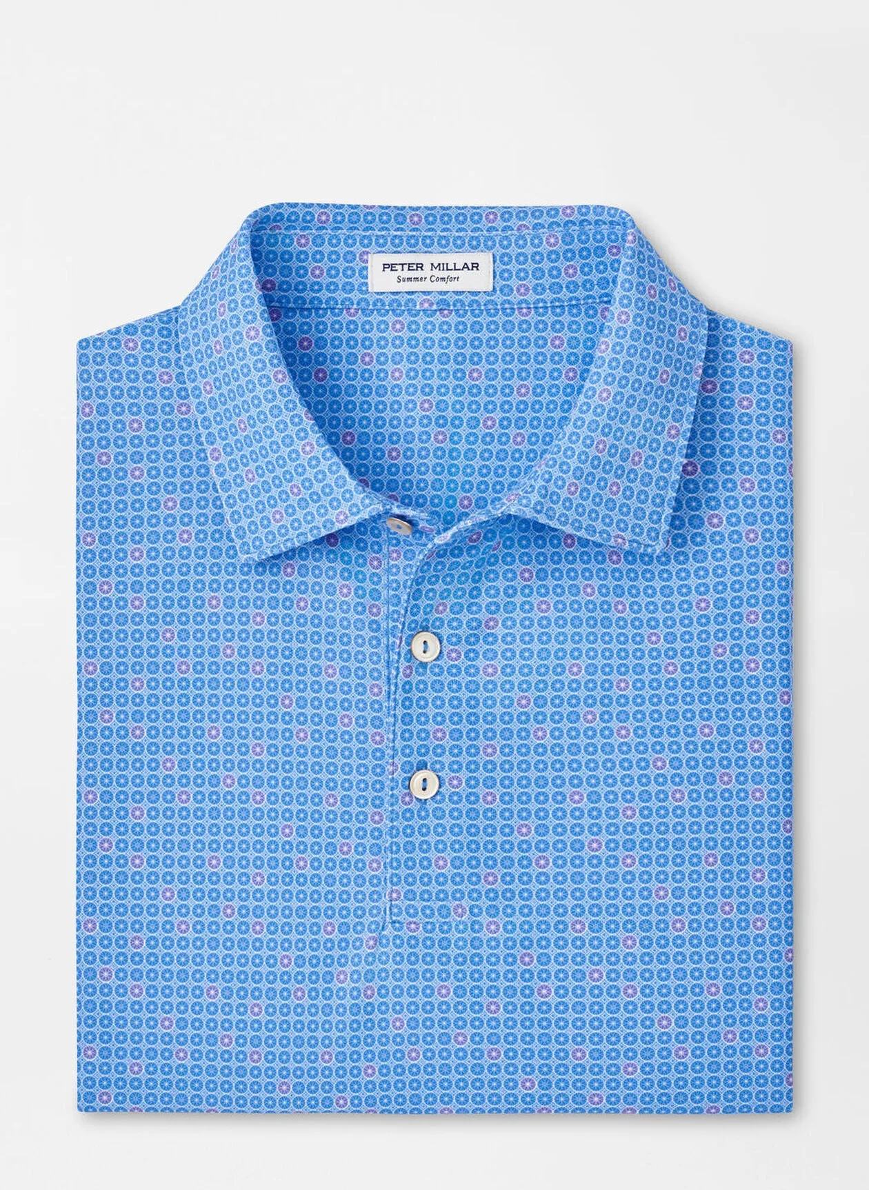 Peter Millar Mens Classic Fit Spokes Performance Mesh Polo - Sean Self Collar - LIBERTY BLUE