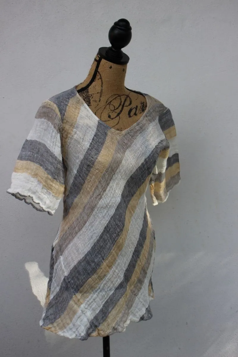 Pure Italian Linen Positano Tricolor Long Top