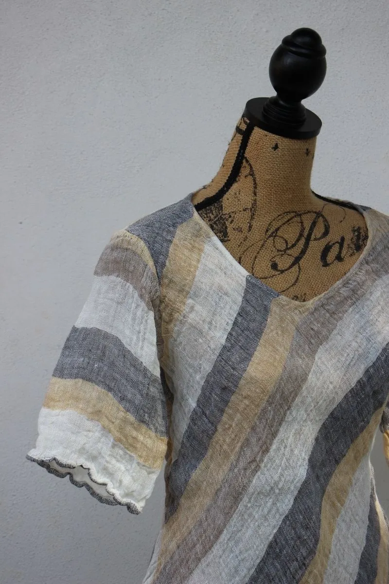 Pure Italian Linen Positano Tricolor Long Top