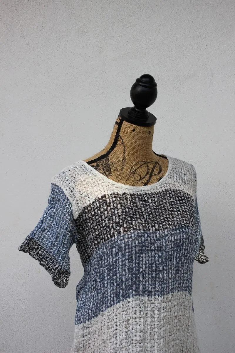 Pure Italian Linen Positano Tricolor Long Top