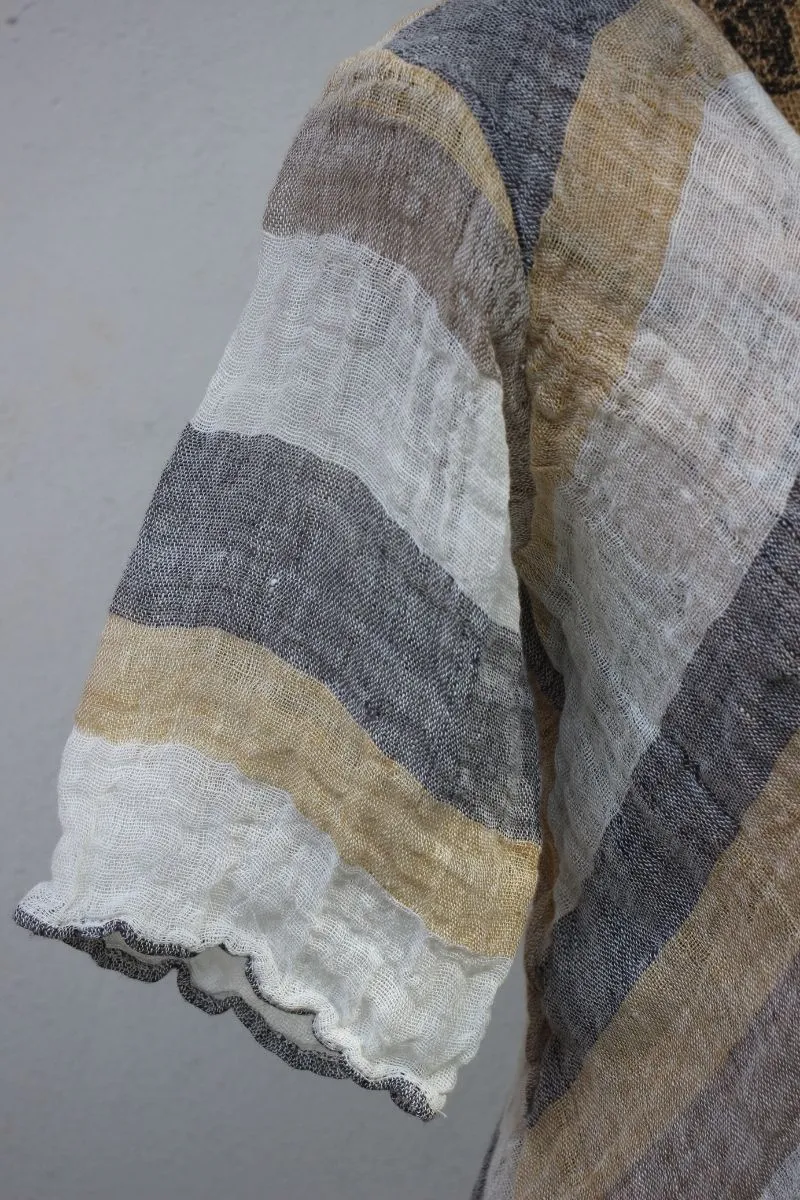 Pure Italian Linen Positano Tricolor Long Top