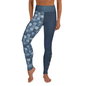 "Denim" Patchwork with Flowers - Yoga Leggings