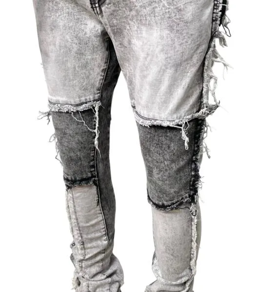 Raw edge Tonal Patchwork Denim