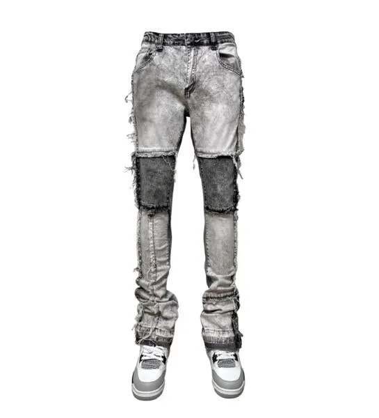 Raw edge Tonal Patchwork Denim