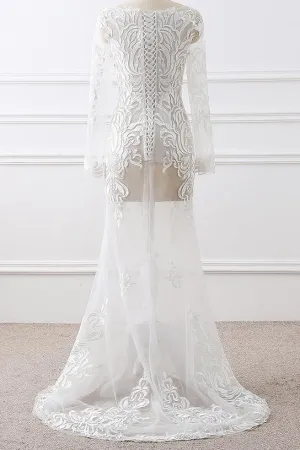 See-Through Sheer Long Sleeves Mermaid Prom Dress