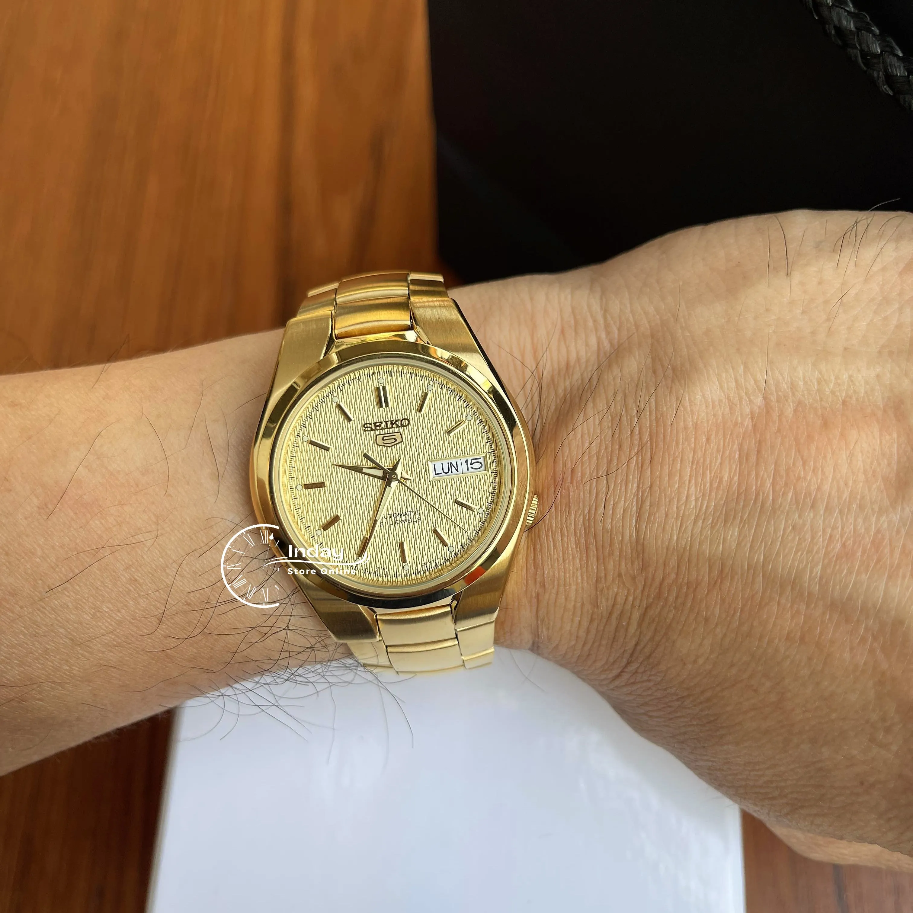 Seiko Automatic Men's Watch SNK610K1 Gold Tone Stainless Steel See Through Case Back