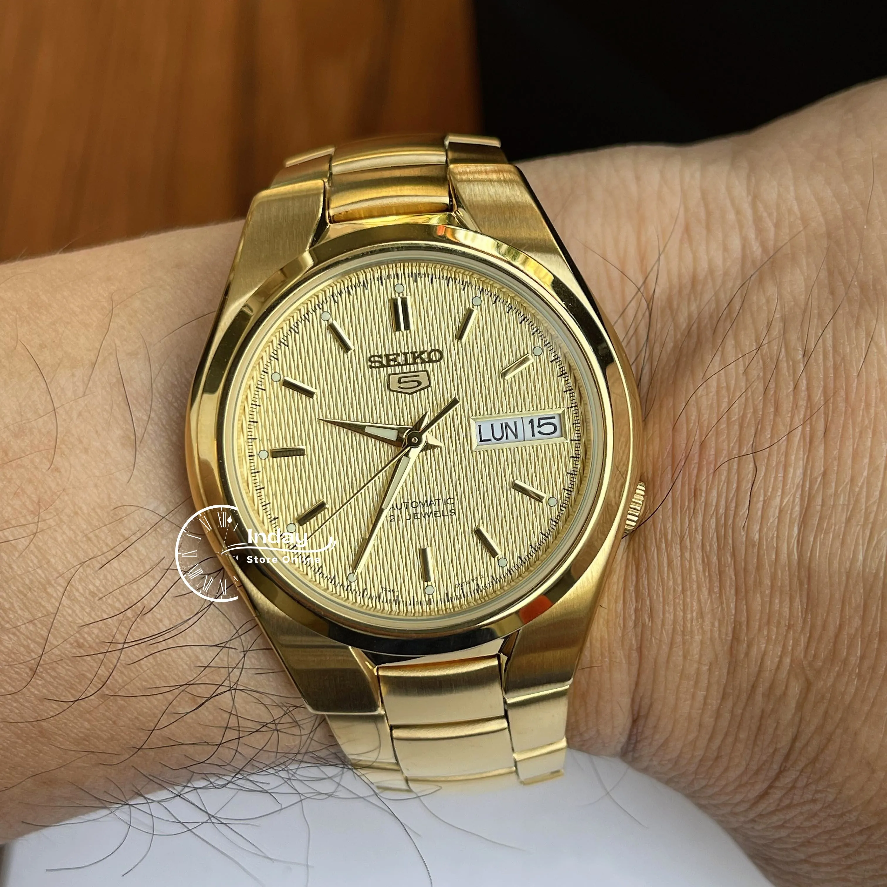 Seiko Automatic Men's Watch SNK610K1 Gold Tone Stainless Steel See Through Case Back