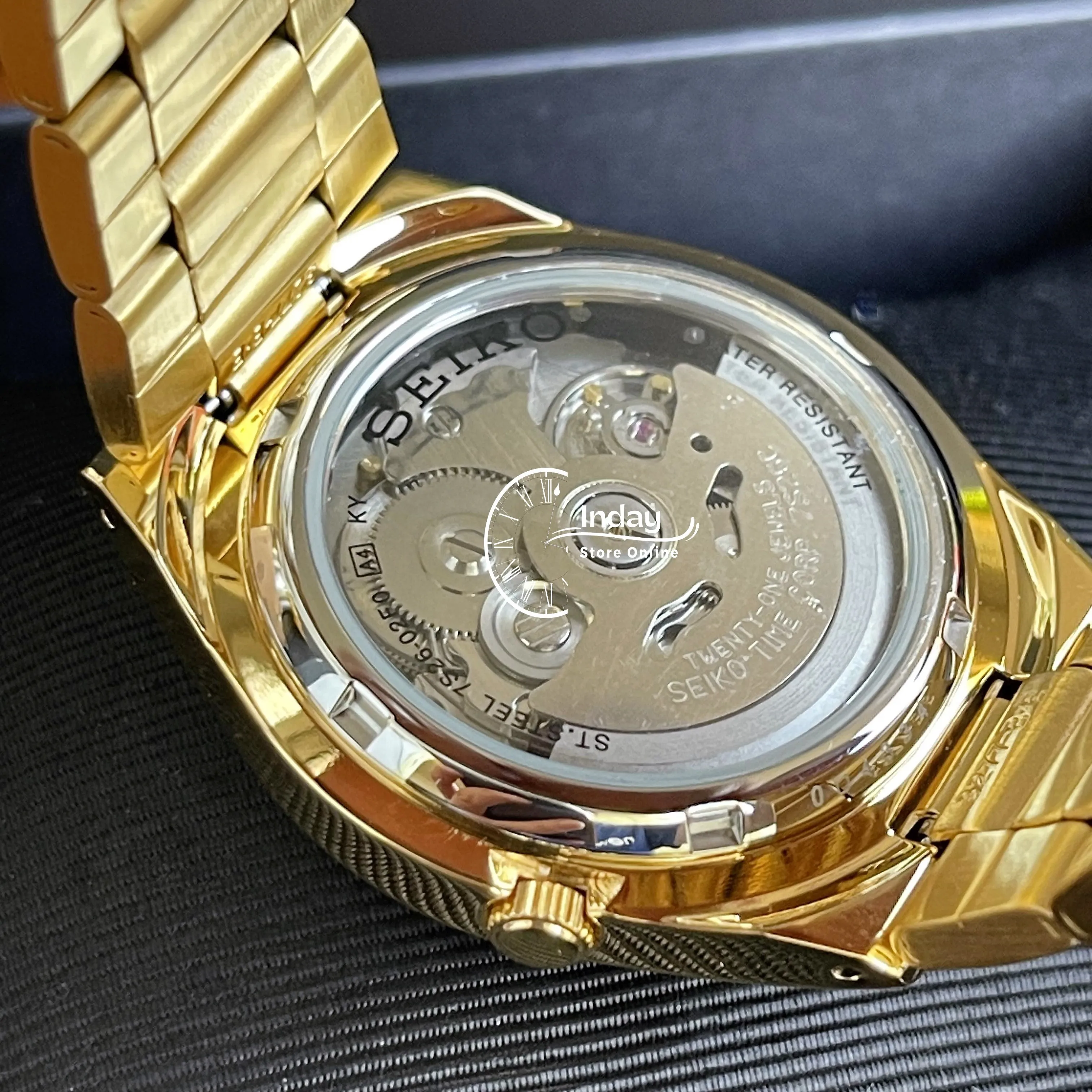 Seiko Automatic Men's Watch SNK610K1 Gold Tone Stainless Steel See Through Case Back