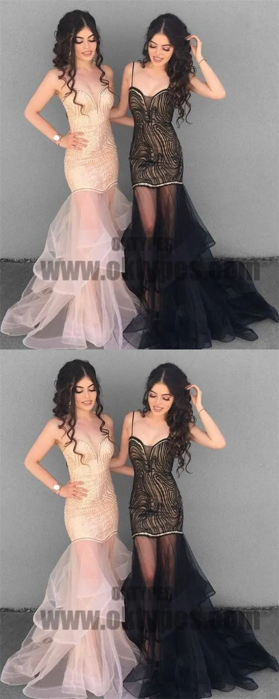 Sexy Mermaid Tulle Prom Dresses, See Through Prom Dresses, Popular Prom Dresses, TYP0700