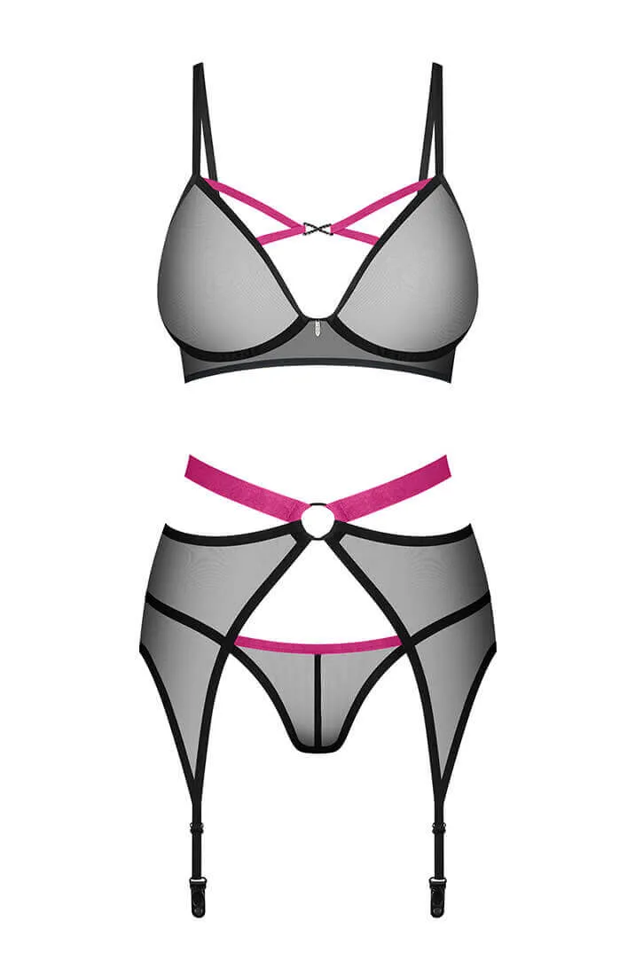 Sheer black 3 pc lingerie set - Let's Get Serious
