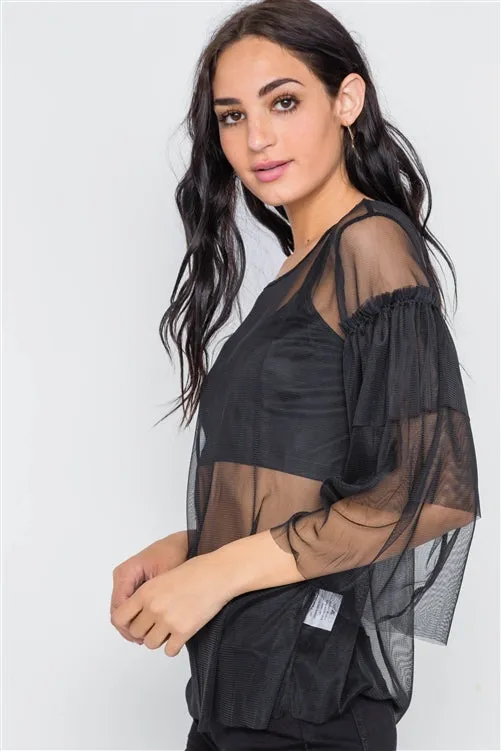 Sheer Layered Mesh Top | Black