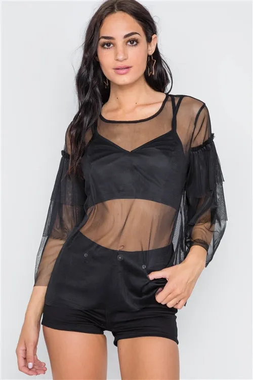 Sheer Layered Mesh Top | Black