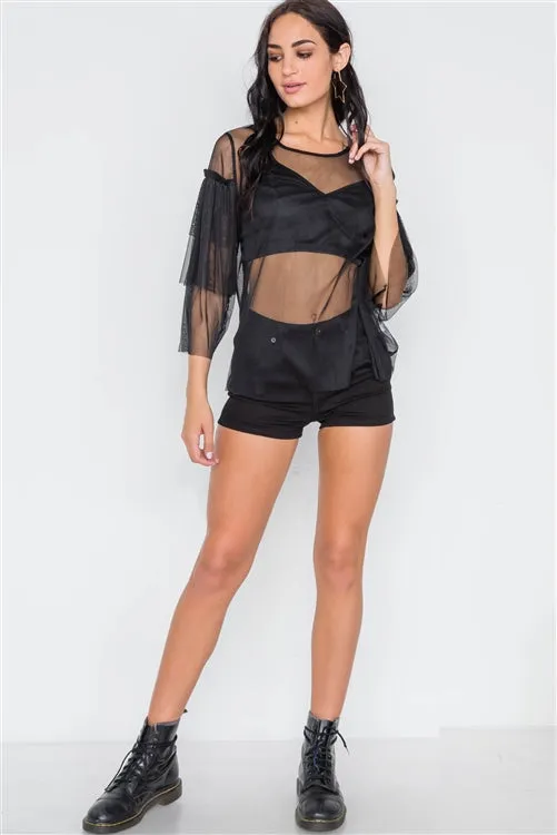 Sheer Layered Mesh Top | Black