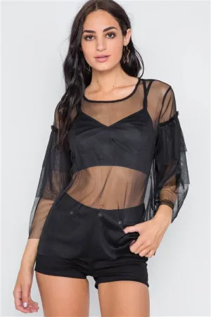 Sheer Layered Mesh Top | Black