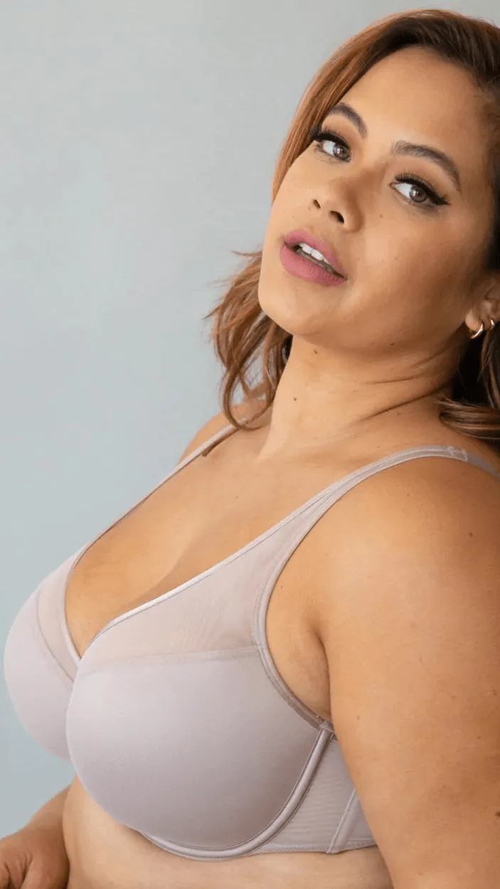 Sheer Mesh Plunge T-Shirt Bra - Bark