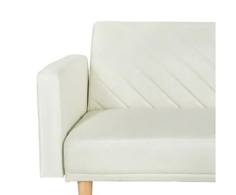 Sofa Bed 195CM Beige Faux Linen