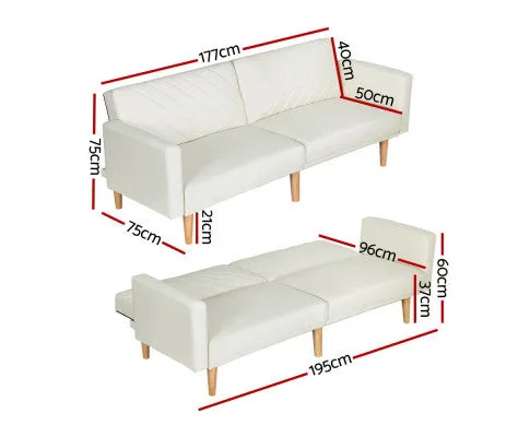 Sofa Bed 195CM Beige Faux Linen