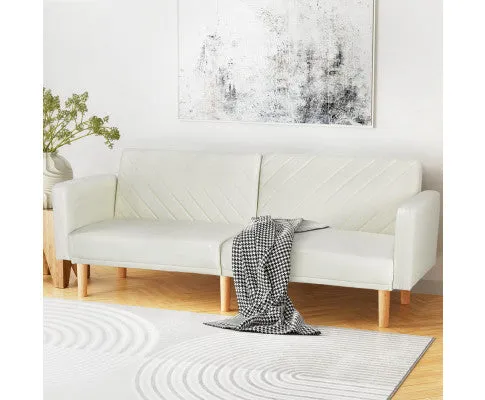 Sofa Bed 195CM Beige Faux Linen