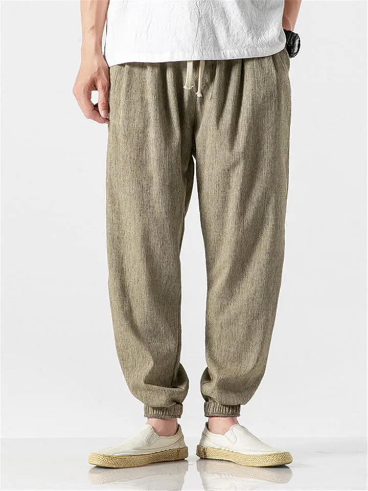Solid Color Breathable Linen Jogger Pants for Men