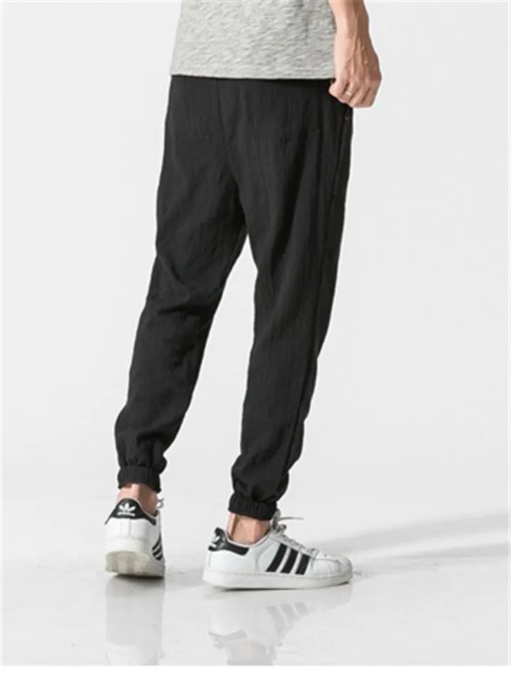 Solid Color Breathable Linen Jogger Pants for Men