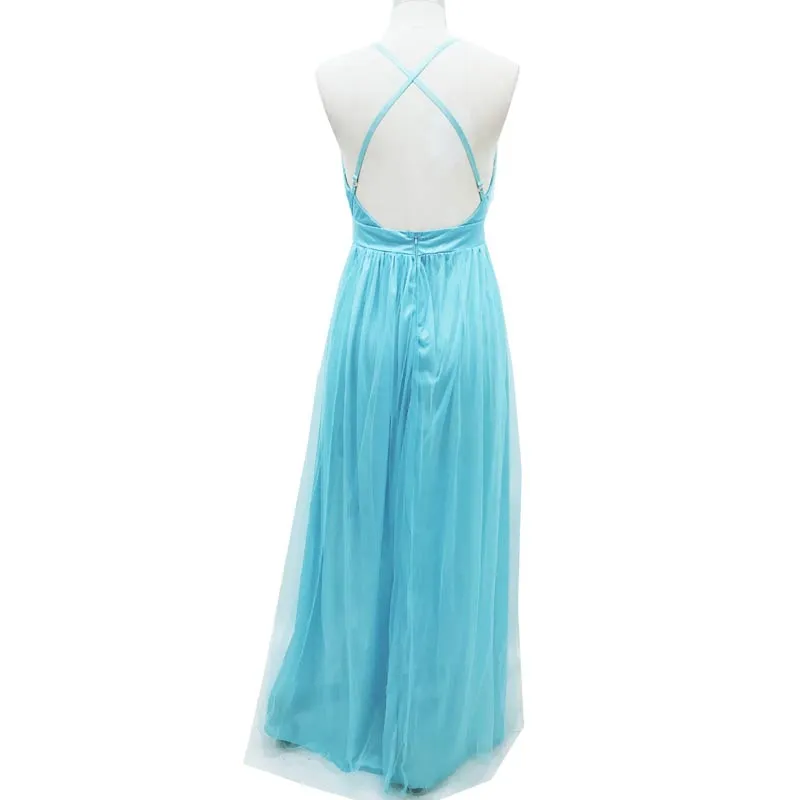 Solid Deep V-Neck Sleeveless Sheer Mesh Maxi Dress