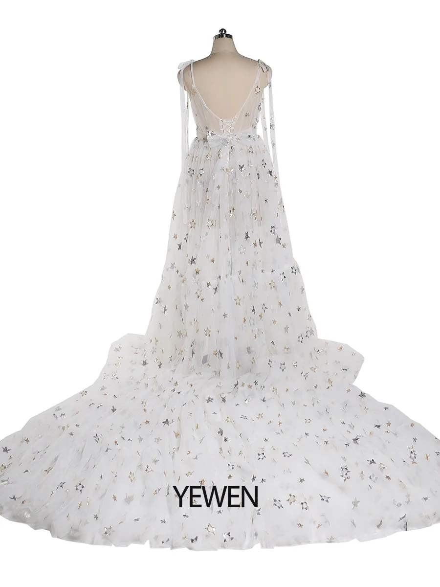 Sparkle Stars Sleeveless See Through Photo Shoot Dress Plus Size YEWEN YW2025