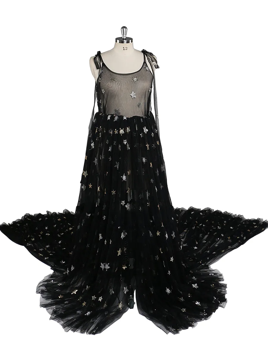 Sparkle Stars Sleeveless See Through Photo Shoot Dress Plus Size YEWEN YW2025