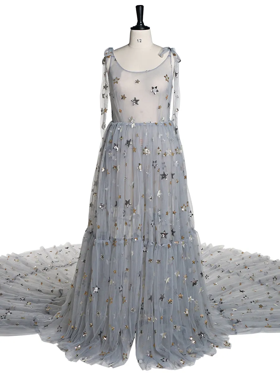Sparkle Stars Sleeveless See Through Photo Shoot Dress Plus Size YEWEN YW2025