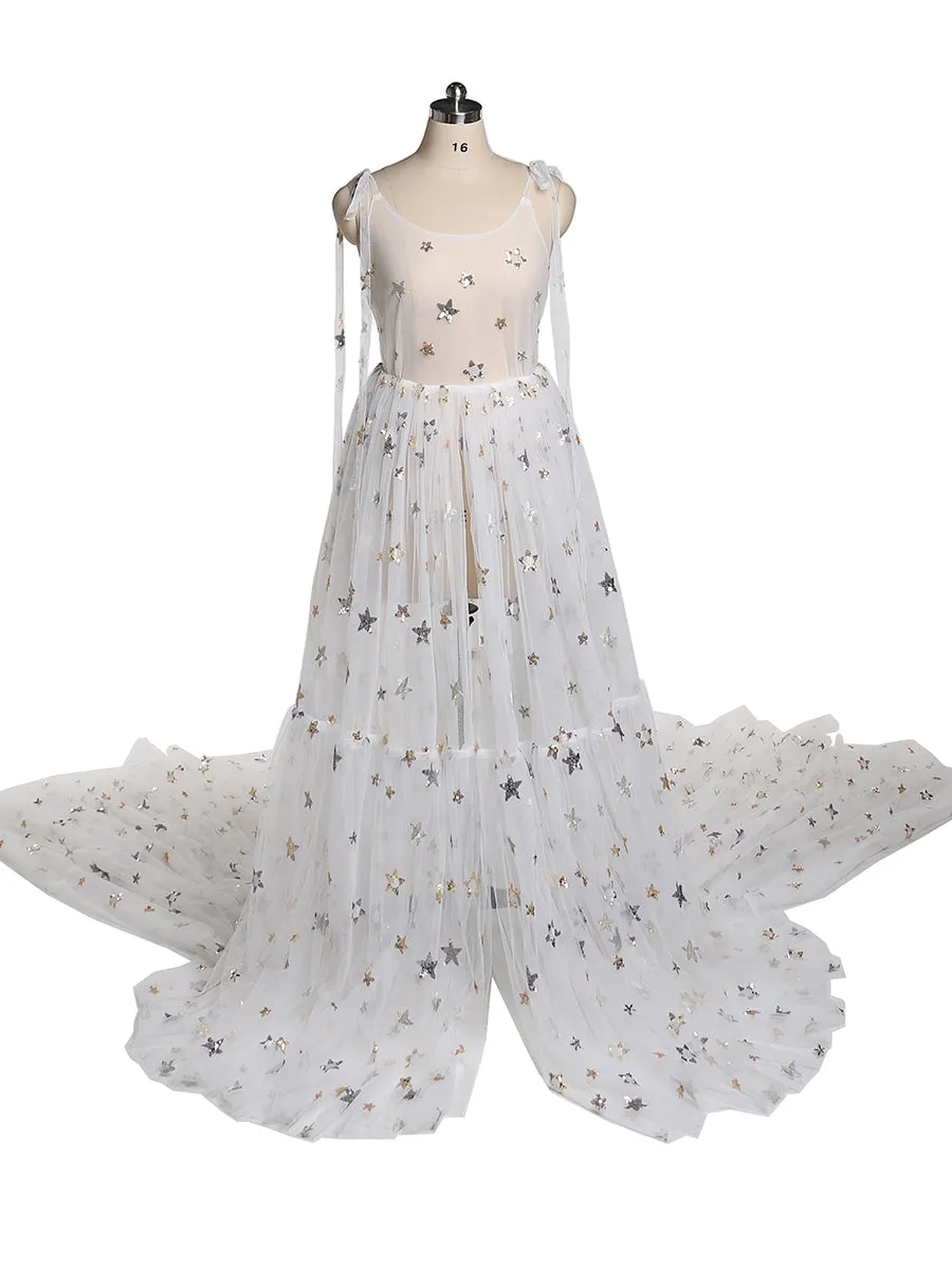 Sparkle Stars Sleeveless See Through Photo Shoot Dress Plus Size YEWEN YW2025