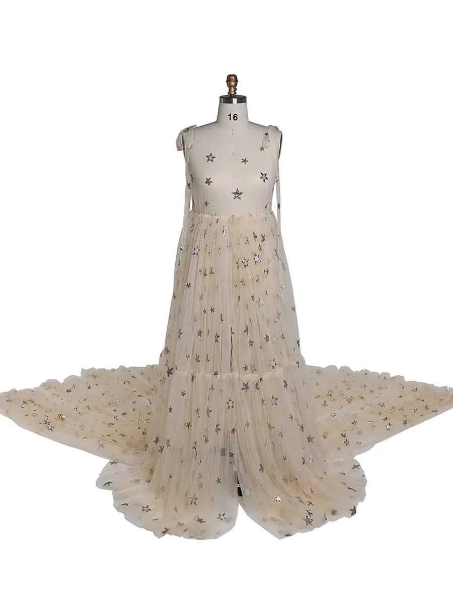 Sparkle Stars Sleeveless See Through Photo Shoot Dress Plus Size YEWEN YW2025