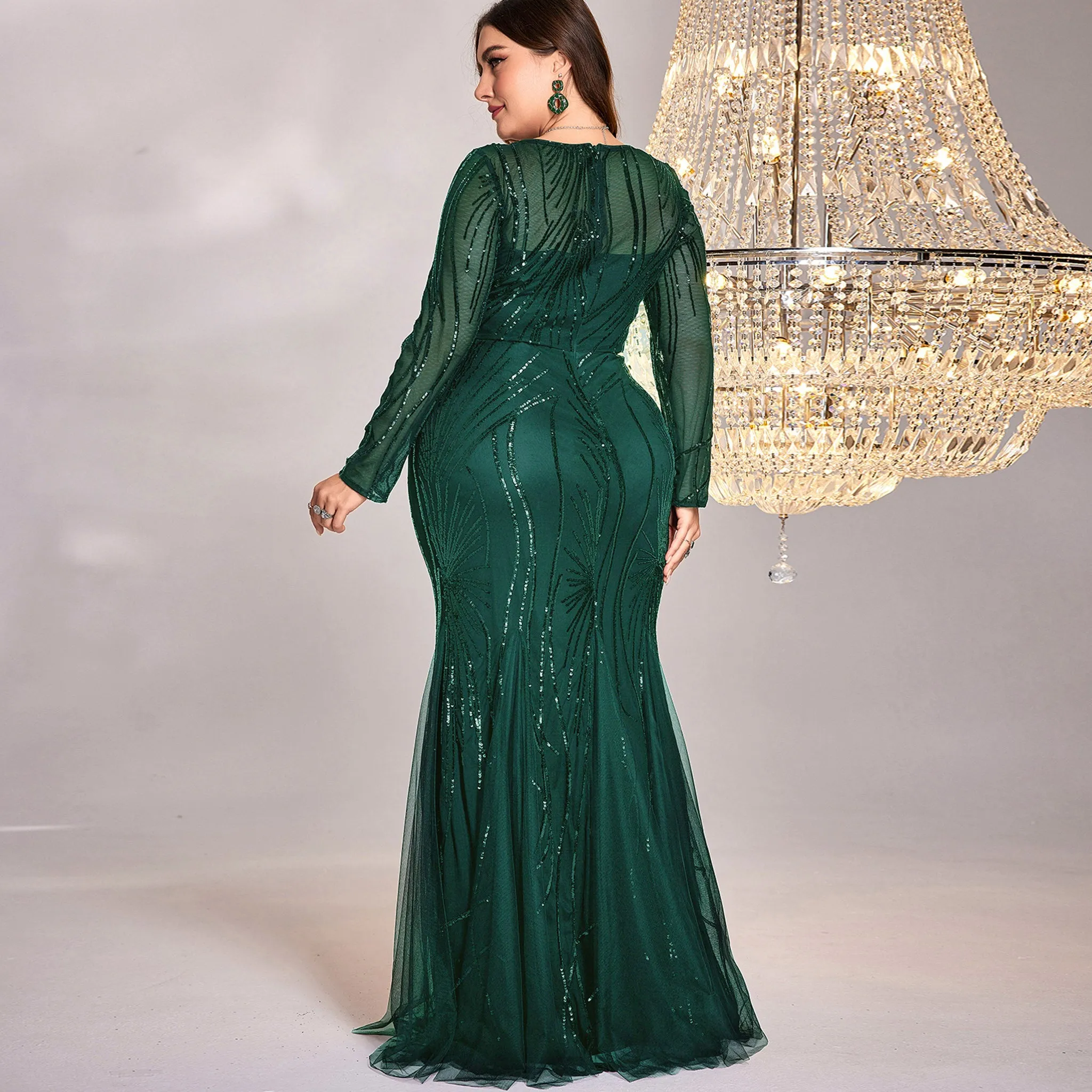 Sparkly Sequins Evening Dress Long Sleeves Wedding Party Maxi Dress
