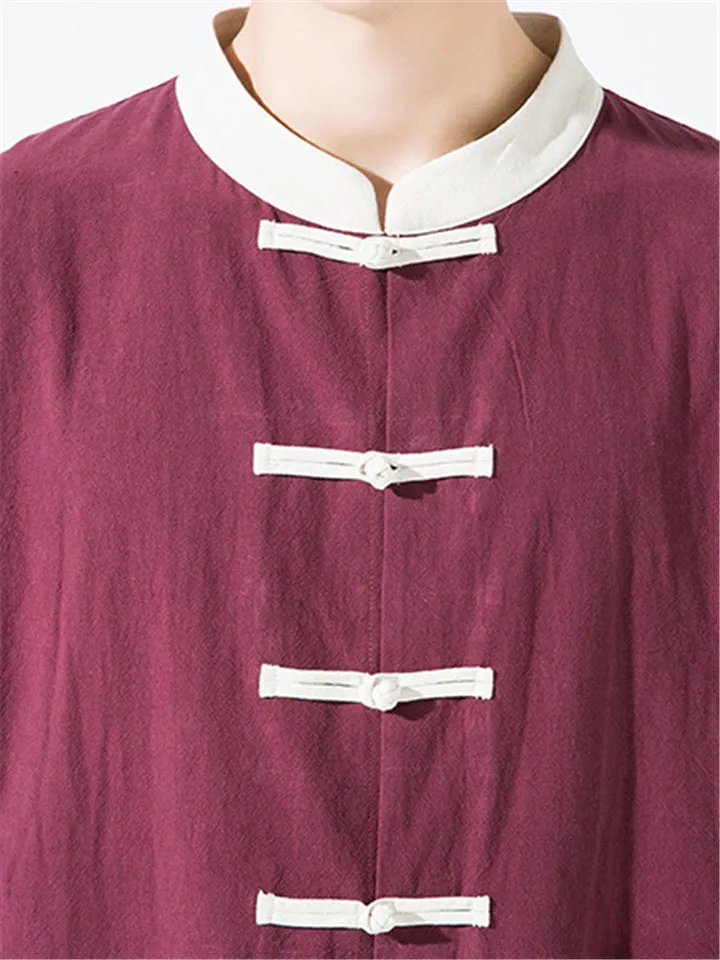 Stand Collar Patchwork Short Sleeve Shirts