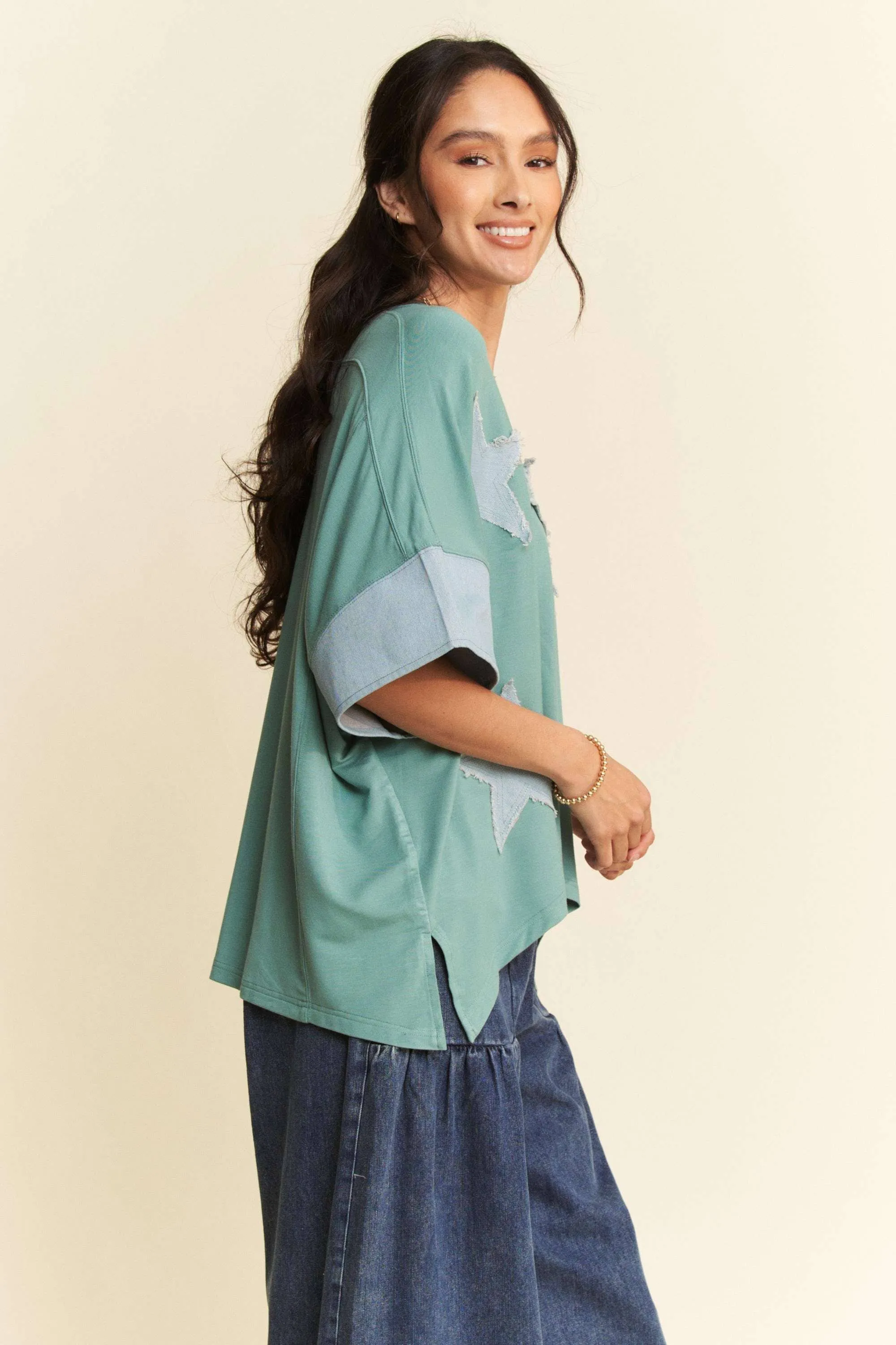 Star Acid Washed Denim Plus Top