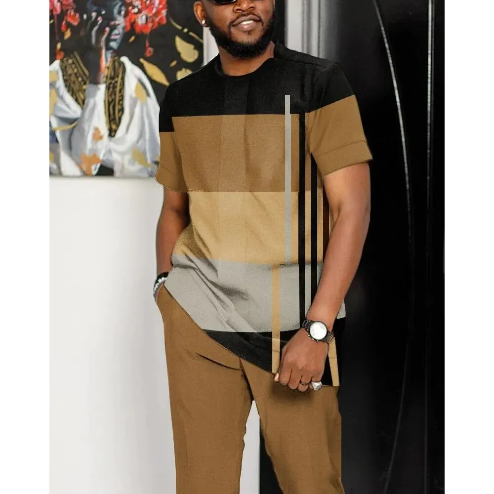 Summer Men's Tracksuit Clothes Fashion T-Shirt Streetwear Short Sleeves Trousers Suit Male Vintage Sportwear 2 Piece Set Jogging