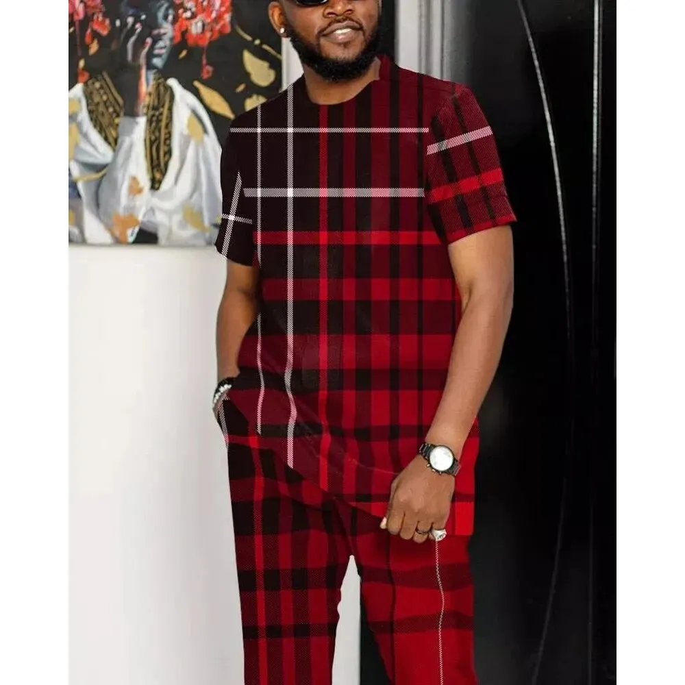 Summer Men's Tracksuit Clothes Fashion T-Shirt Streetwear Short Sleeves Trousers Suit Male Vintage Sportwear 2 Piece Set Jogging