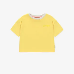 T-shirt jaune à manches courtes en coton, bébé || Yellow short-sleeved t-shirt in cotton, baby