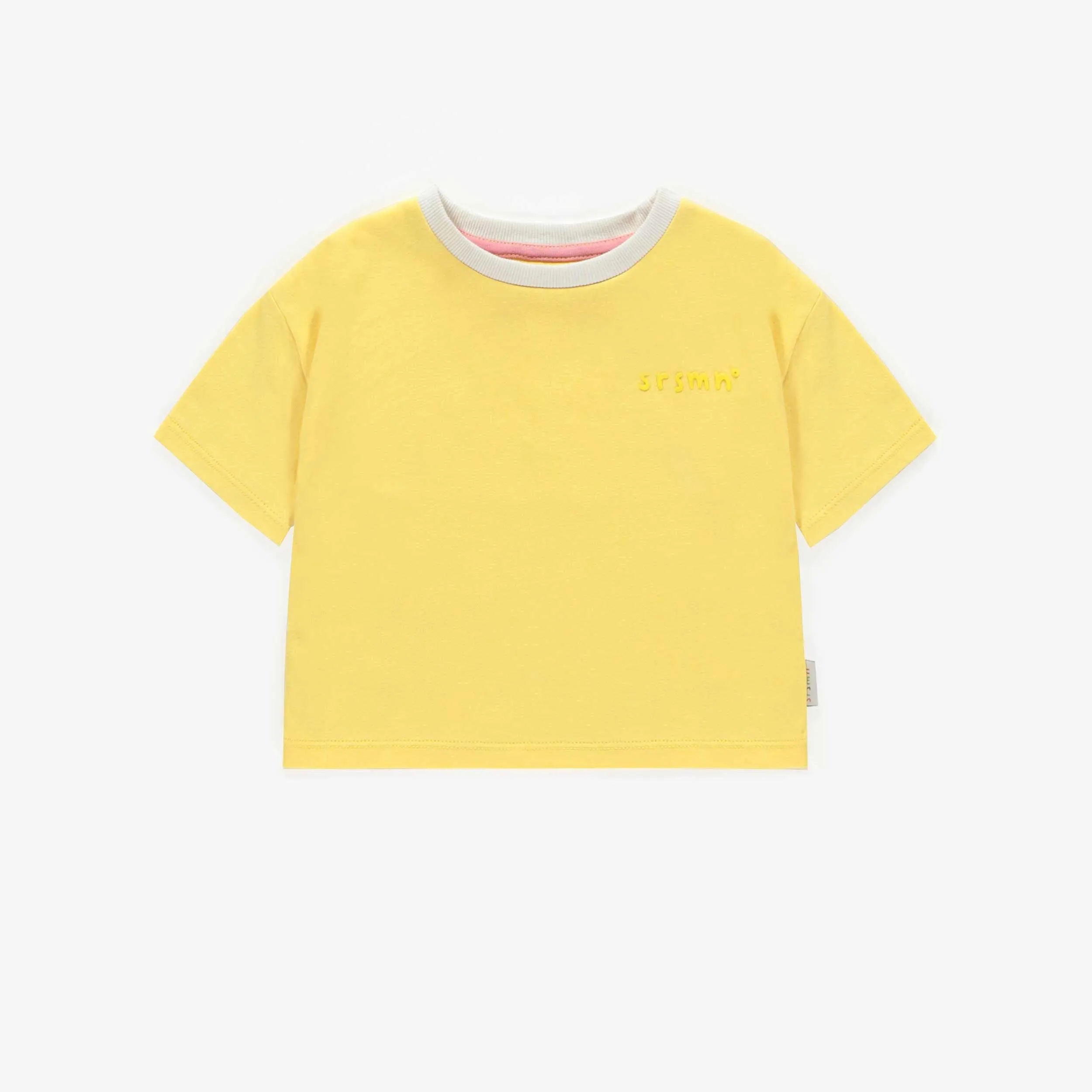 T-shirt jaune à manches courtes en coton, bébé || Yellow short-sleeved t-shirt in cotton, baby
