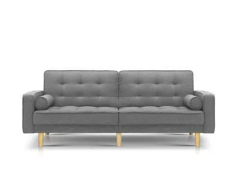 Three Seater Tufted Plush Sofa - Grey