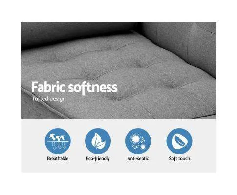 Three Seater Tufted Plush Sofa - Grey