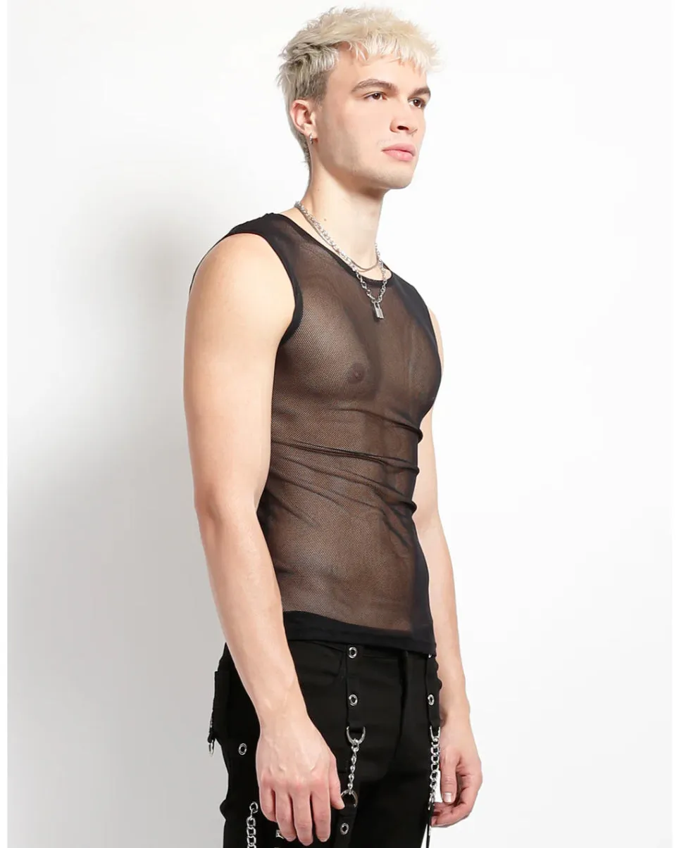 Tripp NYC Unisex Black Fishnet Muscle Tank